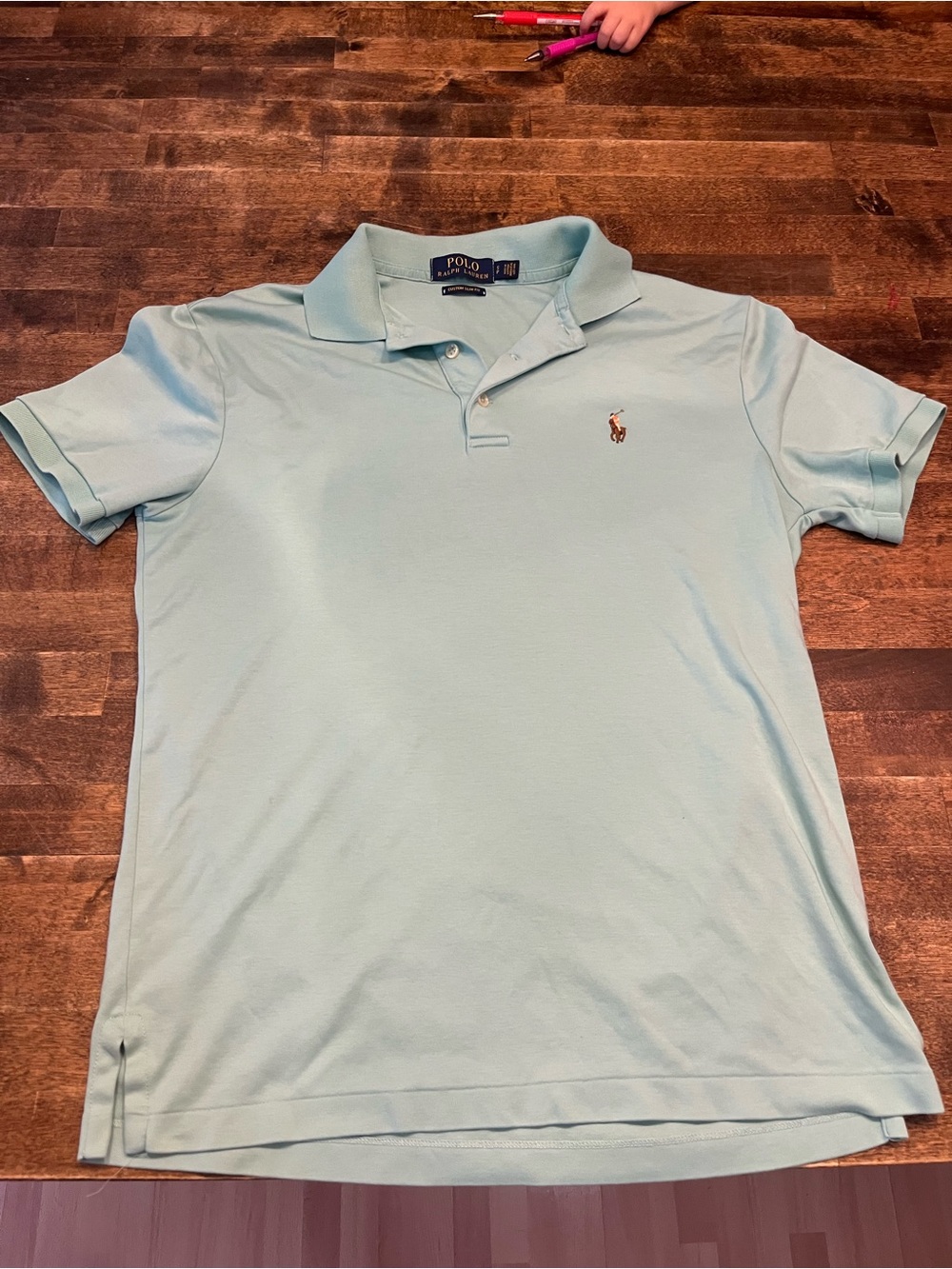Ralph Lauren Light Blue Polo Shirt with Embroidered Pony. Custom slim fit